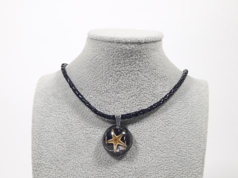 Leder- oder Kautschukkette mit rundem Anhänger Seestern Miniatur 2