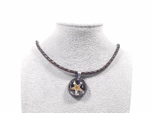 Leder- oder Kautschukkette mit rundem Anhänger Seestern Miniatur 3
