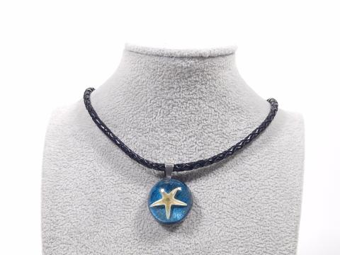 Leder- oder Kautschukkette mit rundem Anhänger Seestern Miniatur 1