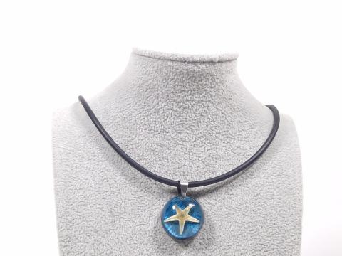 Leder- oder Kautschukkette mit rundem Anhänger Seestern Miniatur 2