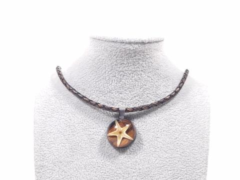 Leder- oder Kautschukkette mit rundem Anhänger Seestern Miniatur 1