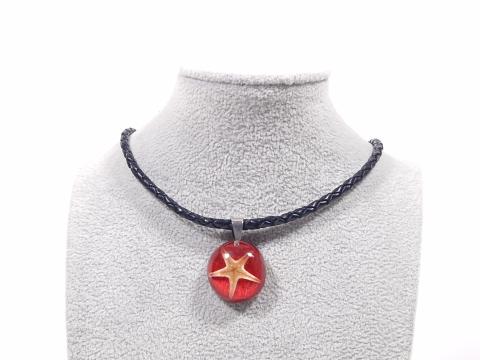 Leder- oder Kautschukkette mit rundem Anhänger Seestern Miniatur 1