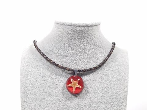 Leder- oder Kautschukkette mit rundem Anhänger Seestern Miniatur 3